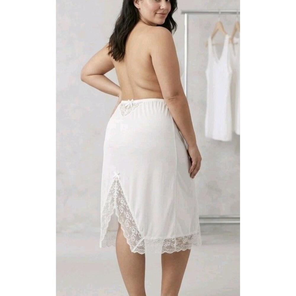 Vintage KARESSA Lace Half Slip Skirt Large Elastic Waist Satin White JCPenny